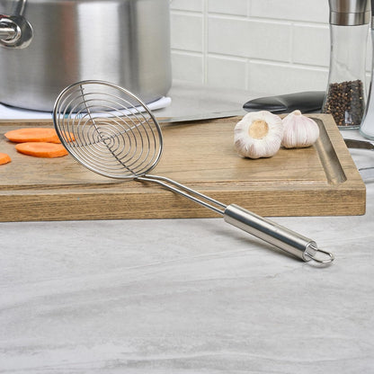 Stainless Steel Spider Skimmer - German Standard Wire Skimmer with Ergonomic Handle, Dishwasher Safe - Wire Strainer Pasta Spoon for Cooking & Frying