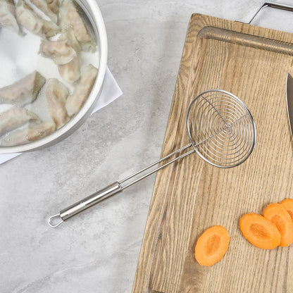 Stainless Steel Spider Skimmer - German Standard Wire Skimmer with Ergonomic Handle, Dishwasher Safe - Wire Strainer Pasta Spoon for Cooking & Frying