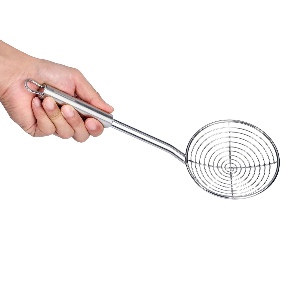 Stainless Steel Spider Skimmer - German Standard Wire Skimmer with Ergonomic Handle, Dishwasher Safe - Wire Strainer Pasta Spoon for Cooking & Frying