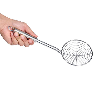 Stainless Steel Spider Skimmer - German Standard Wire Skimmer with Ergonomic Handle, Dishwasher Safe - Wire Strainer Pasta Spoon for Cooking & Frying