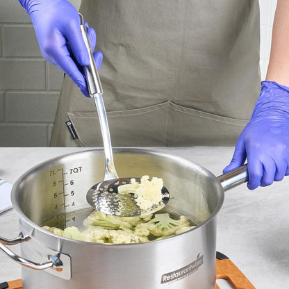 Stainless Steel Spider Skimmer - German Standard Wire Skimmer with Ergonomic Handle, Dishwasher Safe - Wire Strainer Pasta Spoon for Cooking & Frying