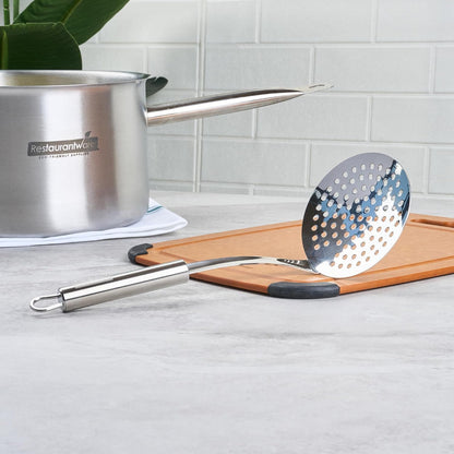 Stainless Steel Spider Skimmer - German Standard Wire Skimmer with Ergonomic Handle, Dishwasher Safe - Wire Strainer Pasta Spoon for Cooking & Frying