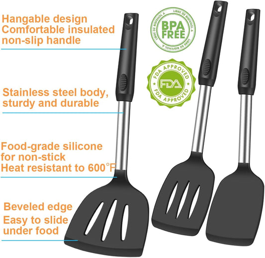 KLAQQED Spatula Set Silicone Heat Resistant for Nonstick Cookware Rubber Silicone Spatula Turner Fish, Large Nonstick Plastic Egg Wok Spatula for kitchen use Cooking Utensils Set