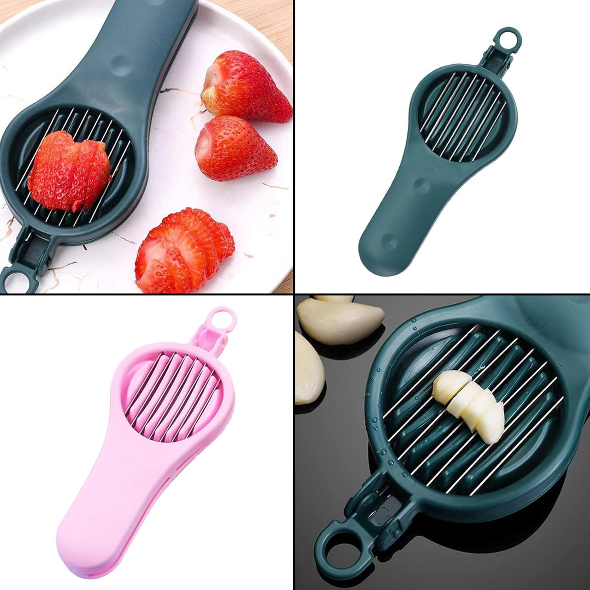 Strawberry Slicer Cherry Pitter 2 in 1, Fruit Slicer Stawberry Cutter Stainless Steel Fruit Cutter for Hawthorn/Red Date/Olives/Tomatoes (Green)