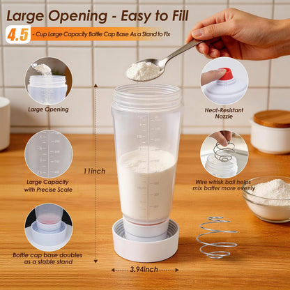 Pancake Batter Dispenser Bottle Kit with 7 Accessories, 2 Pack 34oz | Silicone Pancake Squeeze Mixer Bottle with Whisk Ball and Stand Base, BPA Free Shaker Bottles for Cupcakes Muffins Waffle