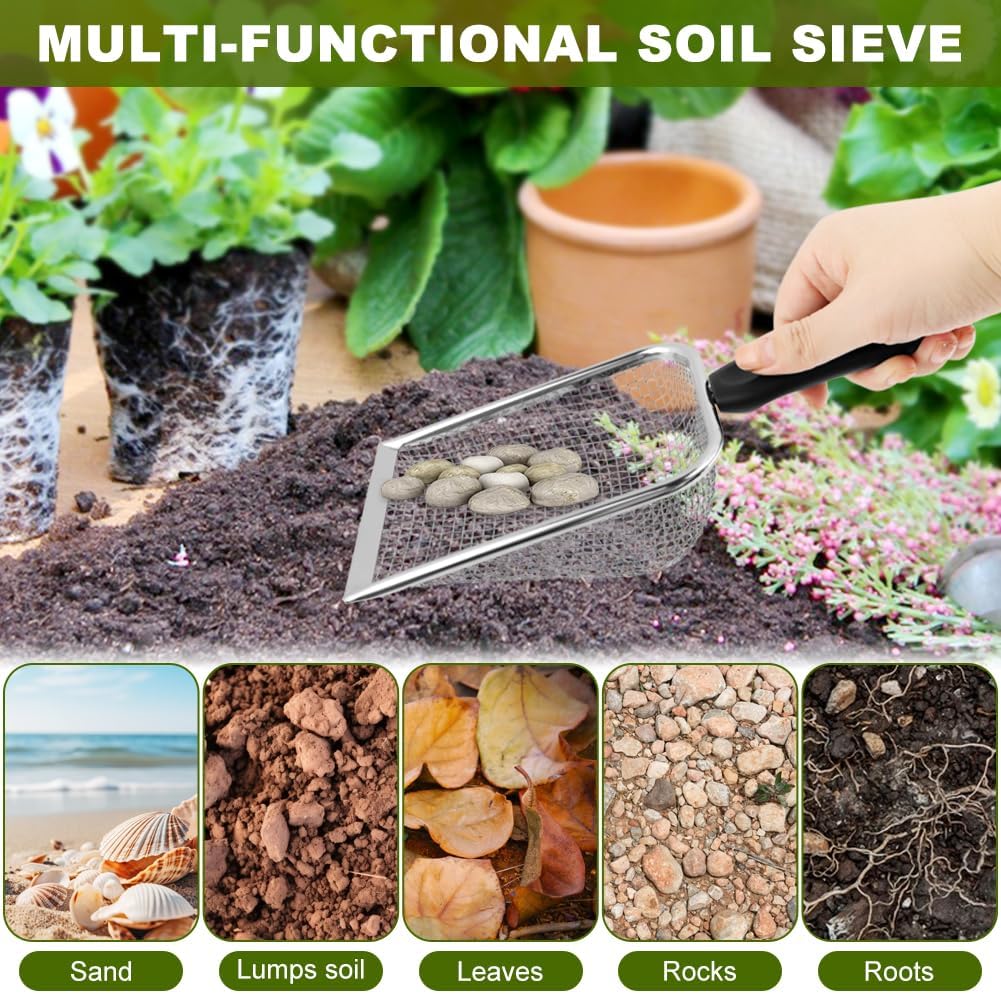 2‑Pack Gardening Soil Sifter, 3.8mm & 5.0mm Mesh Sand Sifter with Handle