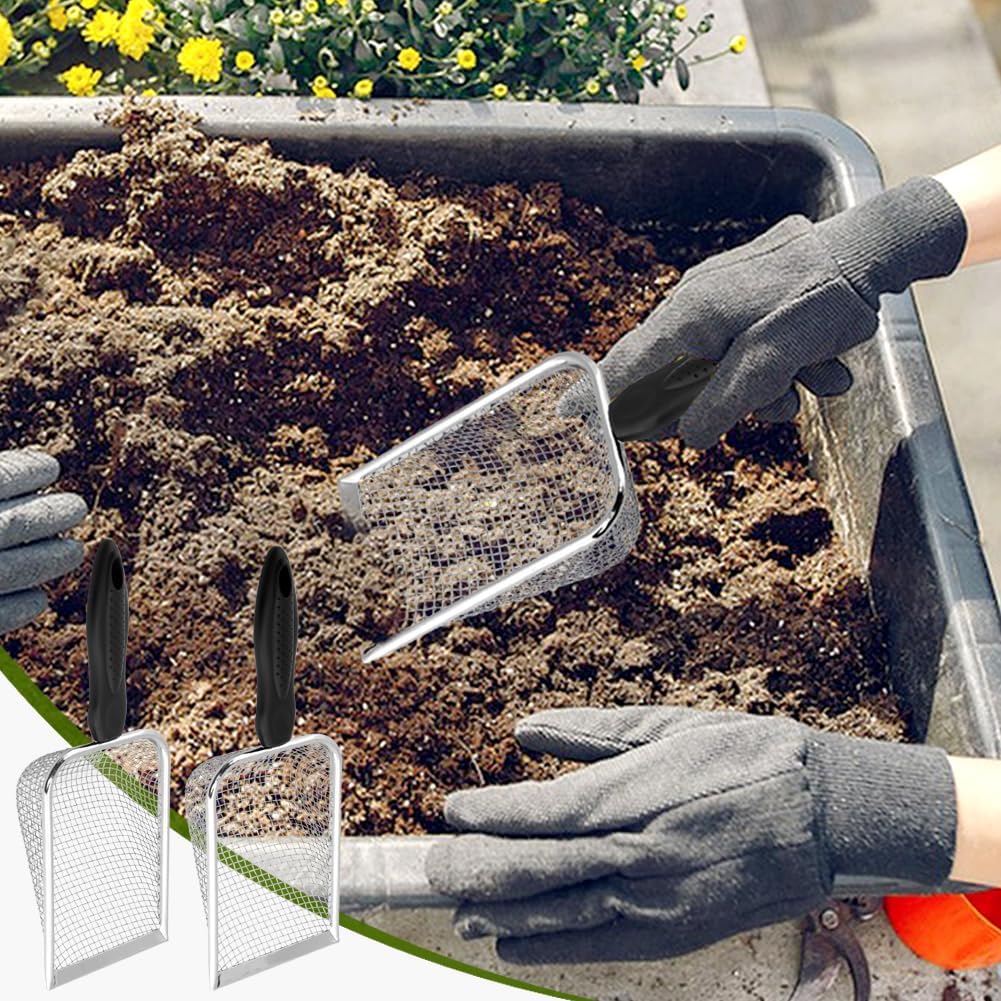 2‑Pack Gardening Soil Sifter, 3.8mm & 5.0mm Mesh Sand Sifter with Handle
