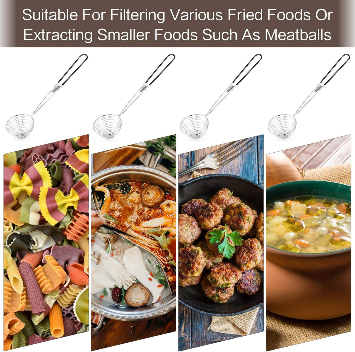 9 Pieces Stainless Steel Spider Strainer Spoon Small Wire Skimmer Colander with Handle for Hot Pot, Tortellini and Meatball