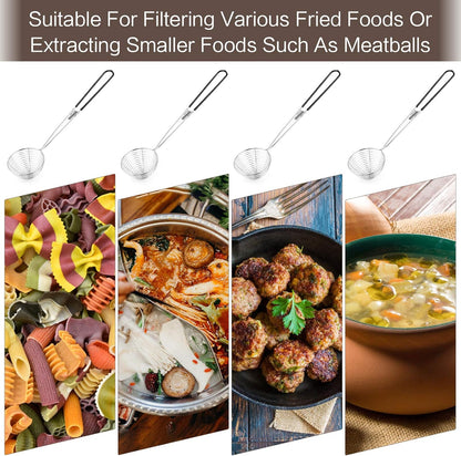 9 Pieces Stainless Steel Spider Strainer Spoon Small Wire Skimmer Colander with Handle for Hot Pot, Tortellini and Meatball