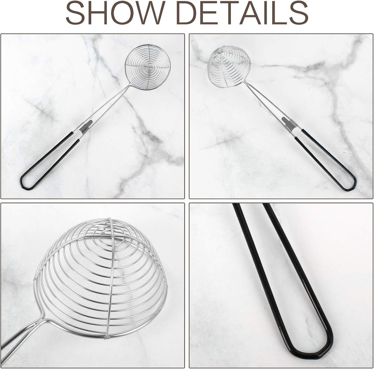 9 Pieces Stainless Steel Spider Strainer Spoon Small Wire Skimmer Colander with Handle for Hot Pot, Tortellini and Meatball
