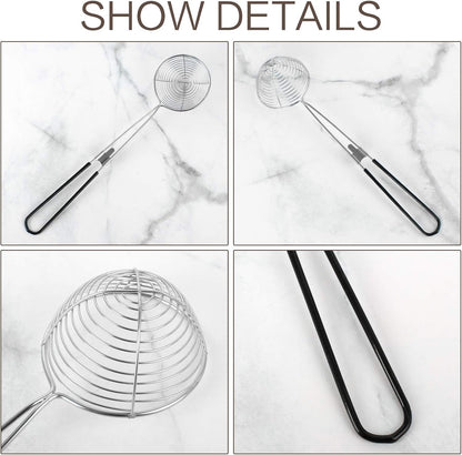 9 Pieces Stainless Steel Spider Strainer Spoon Small Wire Skimmer Colander with Handle for Hot Pot, Tortellini and Meatball