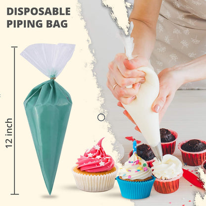 Piping Bags and Tips Set, 11.8 Inch 100 Anti Burst Piping Bags, 124 Pcs Cake Decorating Kit with 16 Piping Tips, 1 Reusable Pastry Bags, 3 Cake Scrapers, 2 Couplers, and 2 Icing Bags Ties