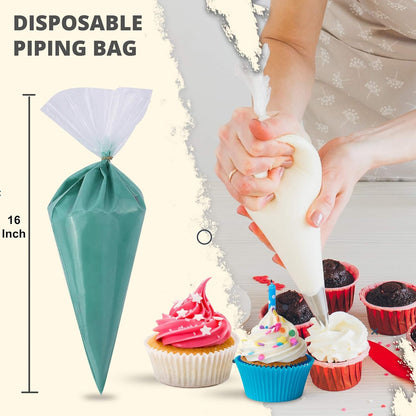 Piping Bags and Tips Set, 11.8 Inch 100 Anti Burst Piping Bags, 124 Pcs Cake Decorating Kit with 16 Piping Tips, 1 Reusable Pastry Bags, 3 Cake Scrapers, 2 Couplers, and 2 Icing Bags Ties