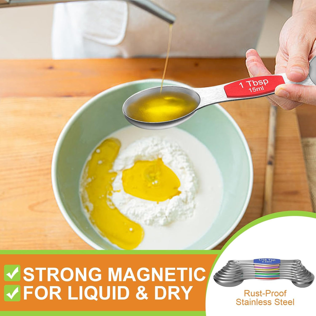 Stainless Steel Magnetic Measuring Spoons with Strong Magnets, 14pc