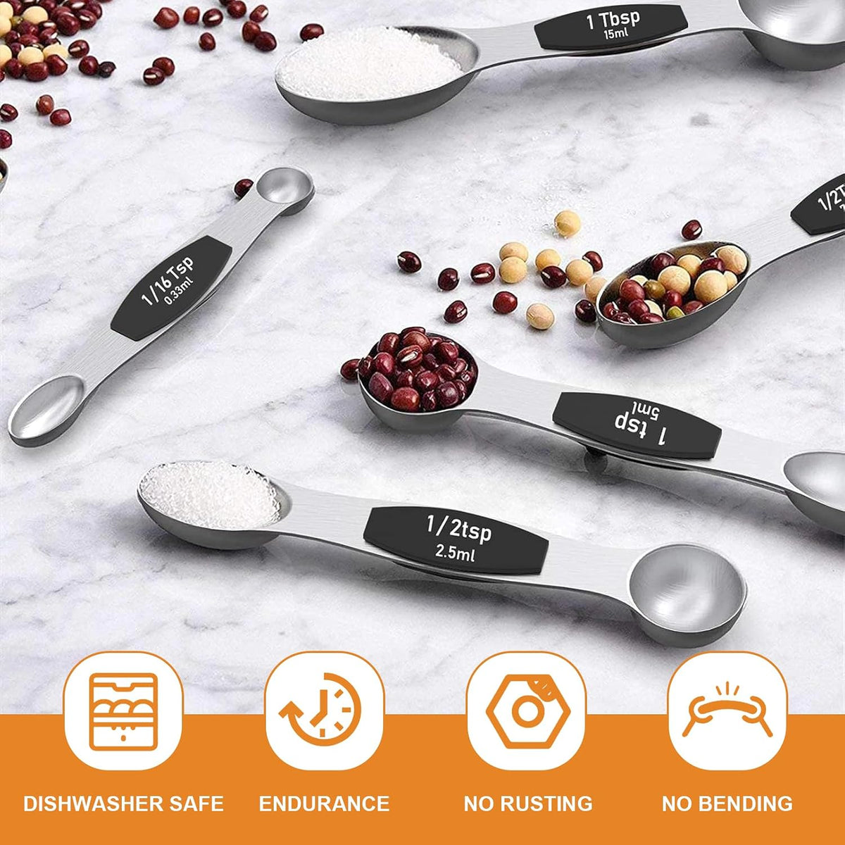 Stainless Steel Magnetic Measuring Spoons with Strong Magnets, 14pc