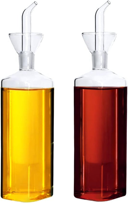 Oil Bottle Glass Olive Oil Dispenser Bottle Glass Cooking Oil Vinegar Measuring Dispenser with Spout for Kitchen and BBQ (500 ml/17 oz,2 Pack)