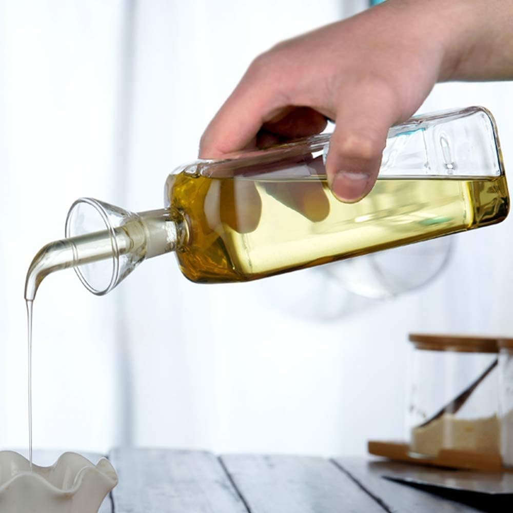 Oil Bottle Glass Olive Oil Dispenser Bottle Glass Cooking Oil Vinegar Measuring Dispenser with Spout for Kitchen and BBQ (500 ml/17 oz,2 Pack)