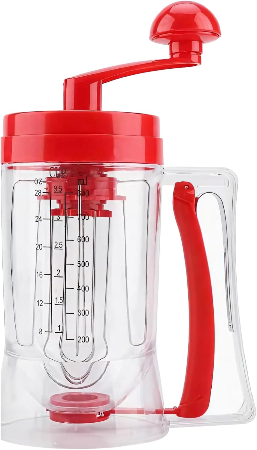 Pancake Mixer Batter Dispenser, Transparent ABS Cupcake Batter Dispenser with Scale, 11.4 x 4.3 Inches Single Hand Operated Pancake Batter Dispenser, Central Spout Design, Baking Tool for Kitchen