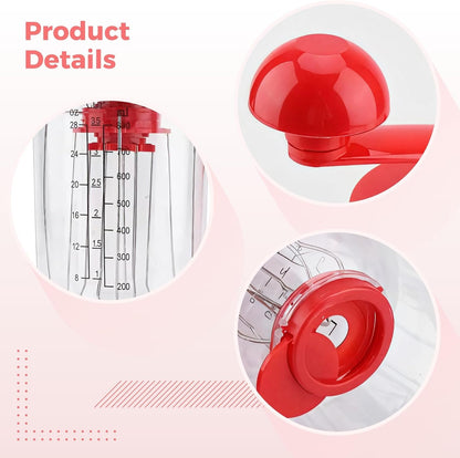 Pancake Mixer Batter Dispenser, Transparent ABS Cupcake Batter Dispenser with Scale, 11.4 x 4.3 Inches Single Hand Operated Pancake Batter Dispenser, Central Spout Design, Baking Tool for Kitchen
