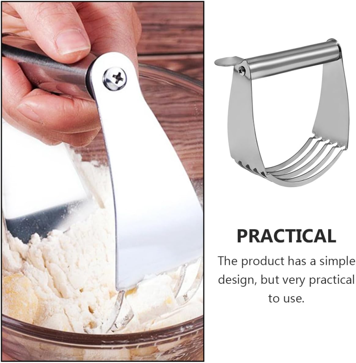 Stainless Steel Dough Blender and Pastry Cutter with Handle Portable Kitchen Baking Tool for Mixing Bread and Pie Dough for Home Use