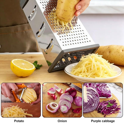 Cheese Grater, 4 Sided Stainless Steel Box Grater, Vegetable Slicer with Non-Slip Base, Kitchen Food Shredder for Block Cheese Vegetables, Dishwasher Safe