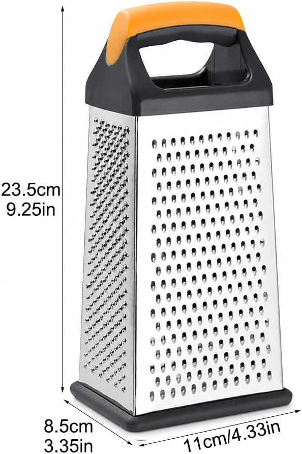 Cheese Grater, 4 Sided Stainless Steel Box Grater, Vegetable Slicer with Non-Slip Base, Kitchen Food Shredder for Block Cheese Vegetables, Dishwasher Safe