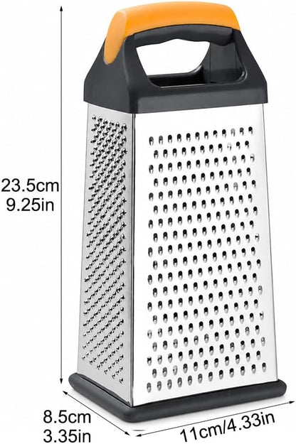 Cheese Grater, 4 Sided Stainless Steel Box Grater, Vegetable Slicer with Non-Slip Base, Kitchen Food Shredder for Block Cheese Vegetables, Dishwasher Safe