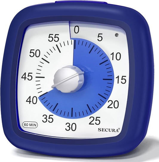 60-Minute Visual Timer, Silent Study Timer for Kids and Adults, Time Clocks, Time Management Countdown Timer for Teaching (Navy Blue & Navy Blue)