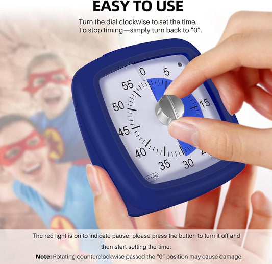 60-Minute Visual Timer, Silent Study Timer for Kids and Adults, Time Clocks, Time Management Countdown Timer for Teaching (Navy Blue & Navy Blue)