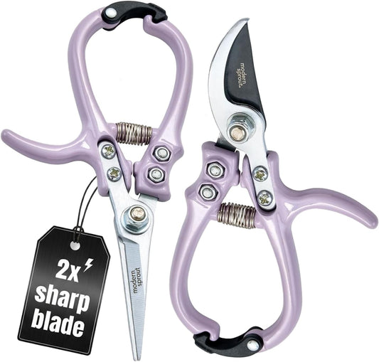 Hand Pruners+Shears Set w/Blister -Gardening Tools - Lavender | Lightweight Accessories W/Easy Lock - Sharp Carbon Steel Blades - Rust-Resistant- Used for Herbs & Flowers -Ideal for Gifting