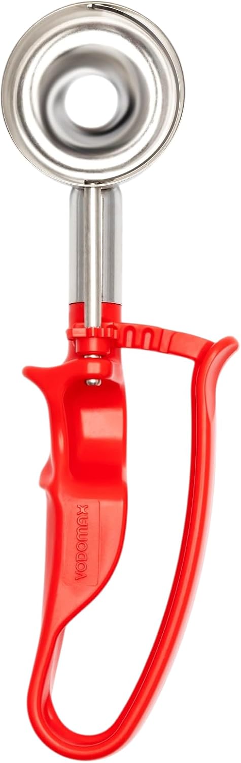 Size 24 RED (1.49 oz.) VODOMAX Best Rated Commercial Food Disher, 1-1/3 oz Disher, Stainless 18-10, Non-Spring Design, 1.5 oz Scoop, Portion Control Scooper, Ice Cream Baller, Potato Salad Scoop