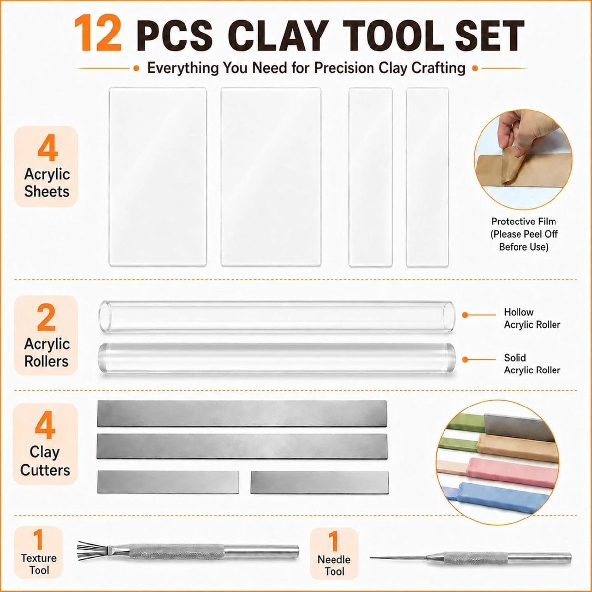 12 Pcs Polymer Clay Tools Kit, Acrylic Roller Rolling Pin Cutters