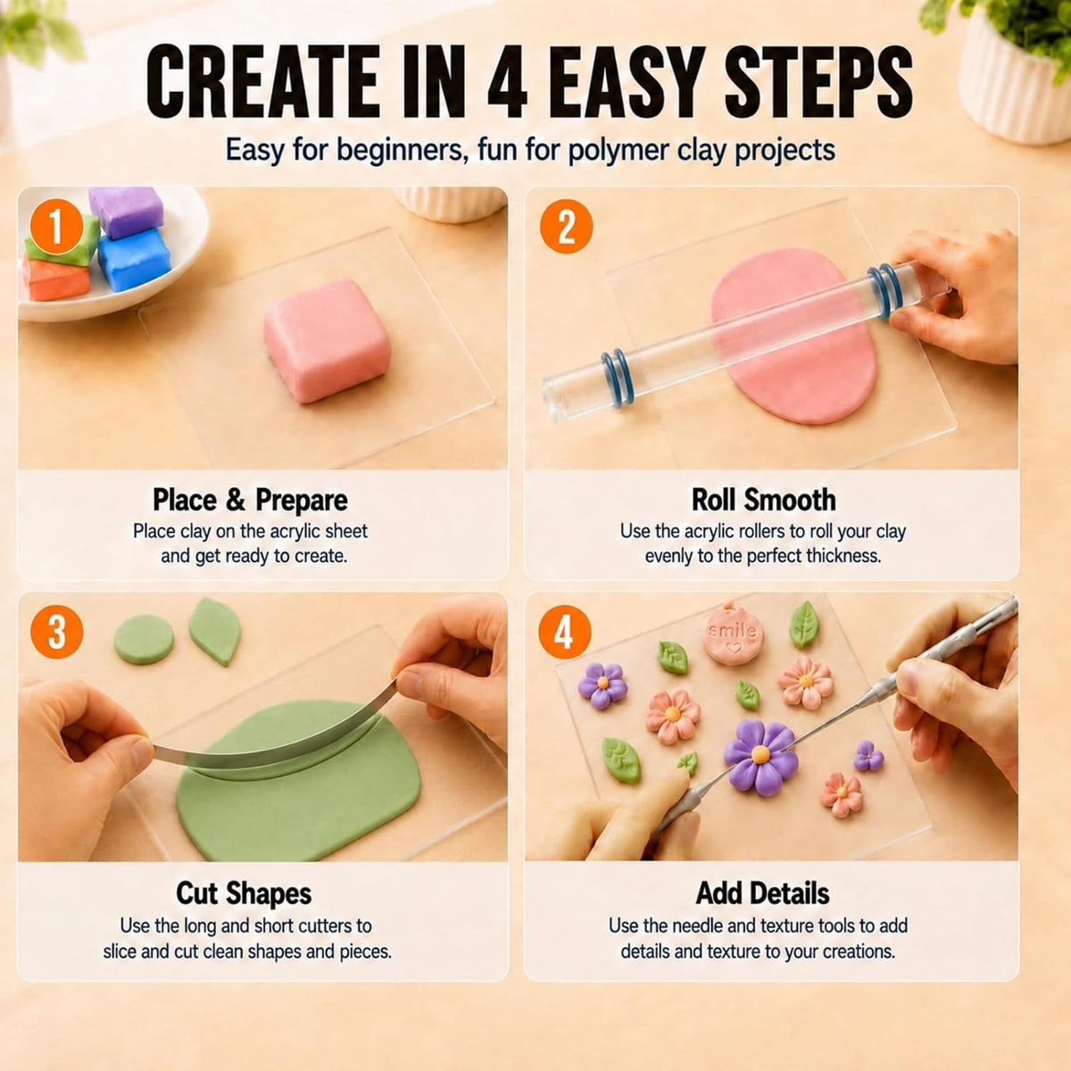 12 Pcs Polymer Clay Tools Kit, Acrylic Roller Rolling Pin Cutters