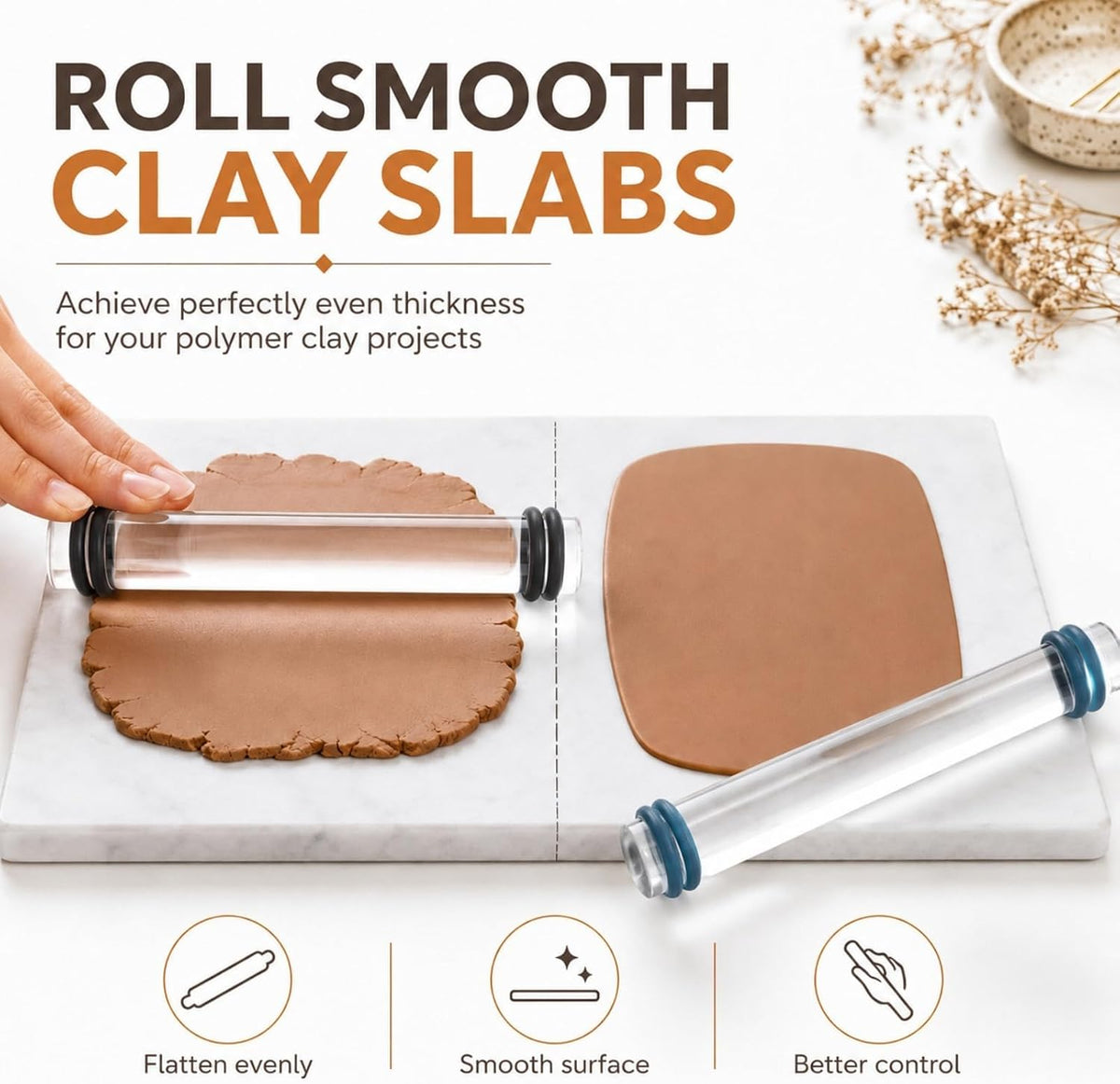 12 Pcs Polymer Clay Tools Kit, Acrylic Roller Rolling Pin Cutters
