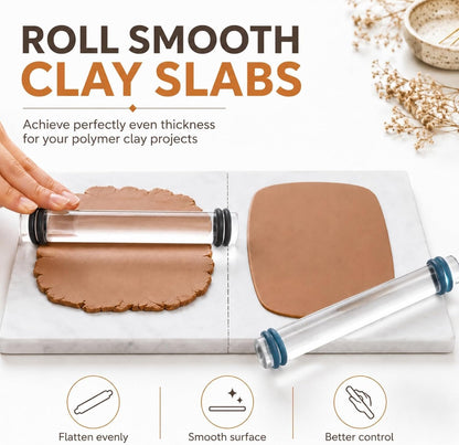 12 Pcs Polymer Clay Tools Kit, Acrylic Roller Rolling Pin Cutters