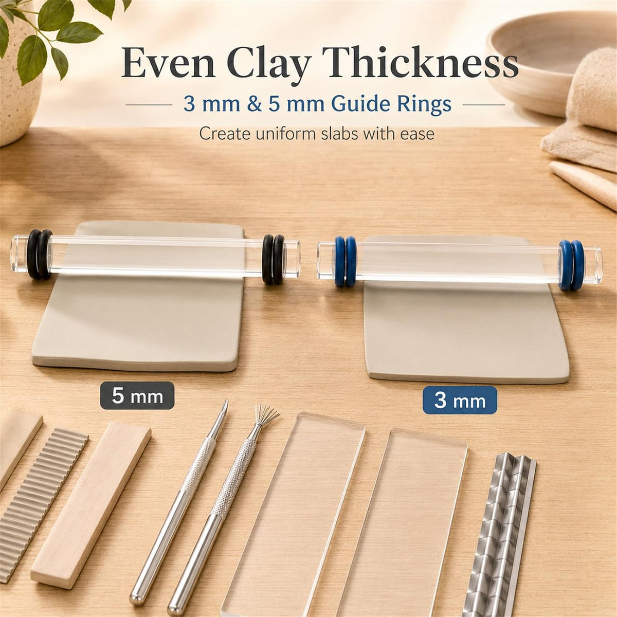 12 Pcs Polymer Clay Tools Kit, Acrylic Roller Rolling Pin Cutters