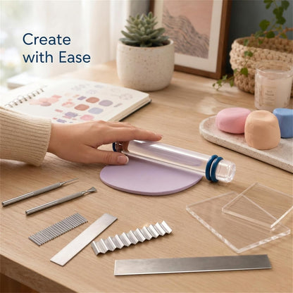 12 Pcs Polymer Clay Tools Kit, Acrylic Roller Rolling Pin Cutters