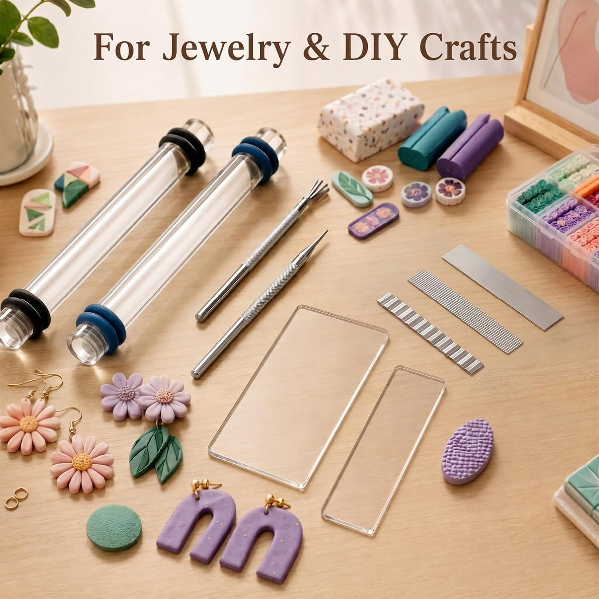 12 Pcs Polymer Clay Tools Kit, Acrylic Roller Rolling Pin Cutters