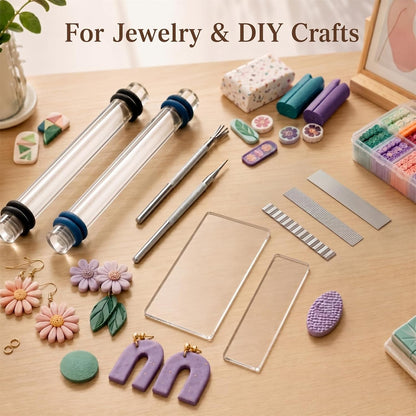 12 Pcs Polymer Clay Tools Kit, Acrylic Roller Rolling Pin Cutters