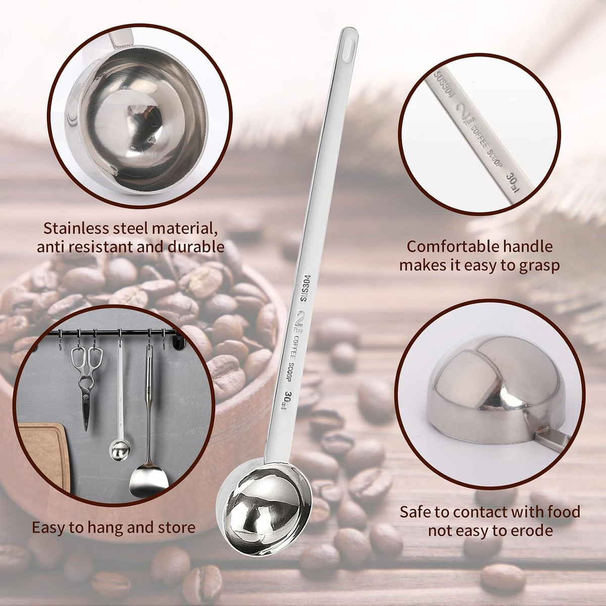 2 Tablespoon Coffee Scoop Stainless Steel Long Handle Measuring Spoon 2 tbsp Measuring spoon 30 ml Coffee Scoop 2 tablespoon Scoop for Ground Coffee