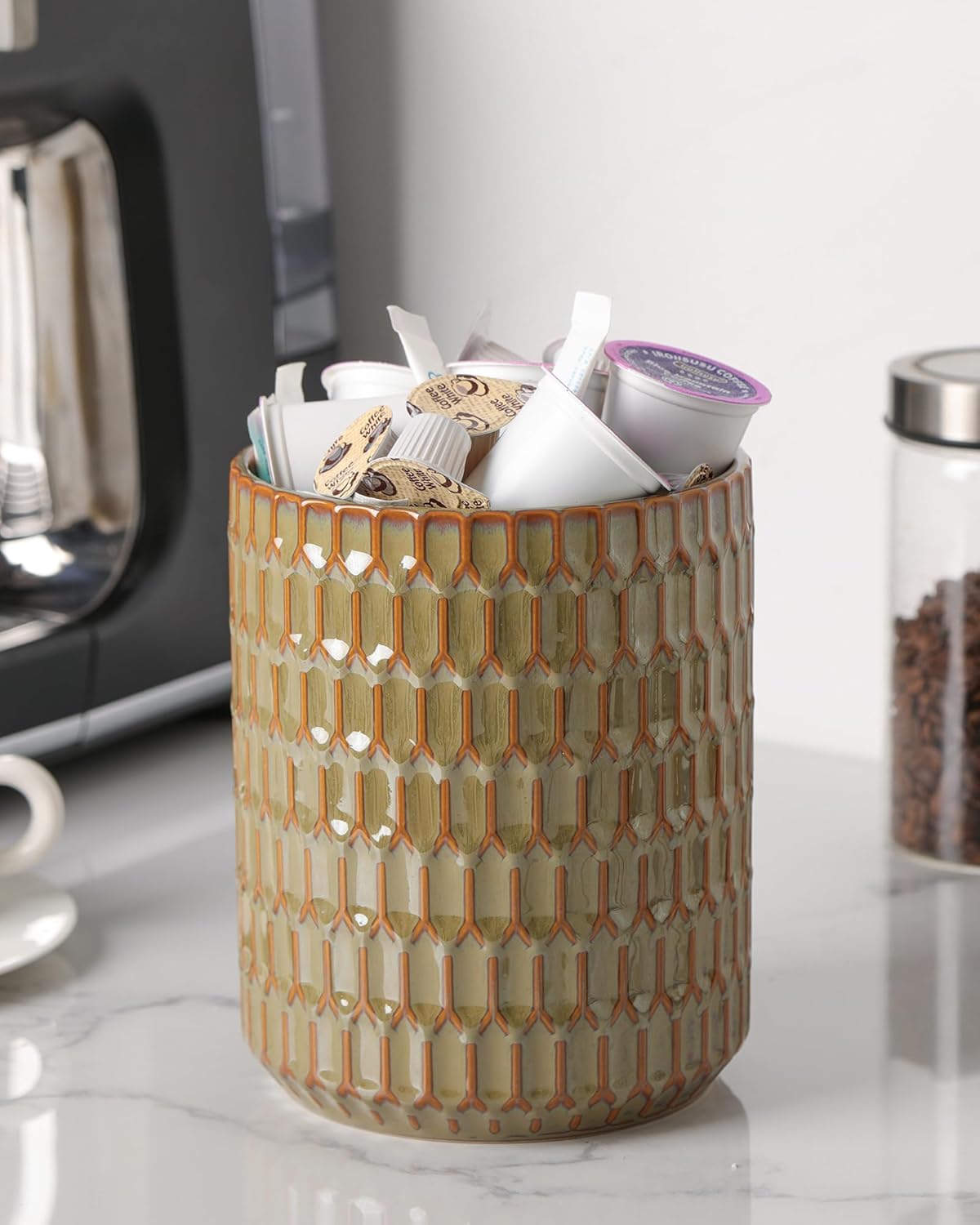 Utensil Holder Set of 2, Large & Small Ceramic Crocks for Kitchen | Countertop, Farmhouse Kitchen Decor, Thick Durable Utensil Crock Organizer, Beige