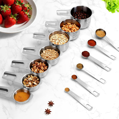 7x Stainless Steel Measuring Cups with 6x Measure Spoons Set,4x Py&Res Plastic liquid Measurings Cups for Liquids,Kitchen Gadgets for Cooking & Baking Utensils Christmas Gift (17Pcs)