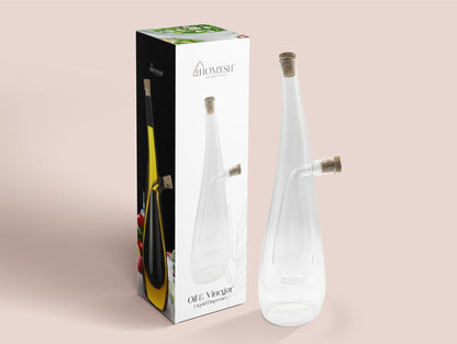 Oil and Vinegar Dispenser Bottle 2-in-1, Glass Cruet Set for Kitchen, Dual-Chamber Olive Oil & Vinegar Dispenser, Cork Stoppers, Funnel & Brush Included, 13 oz, Clear