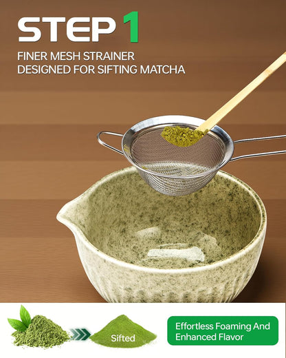 20Oz Matcha Whisk Set，7 Pcs Matcha Kit Includes Matcha Bowl, Whisk & Holder, Bamboo Scoop, Scoop Rest, Sifter & Tea Towel - Perfect for Matcha Tea Ceremony