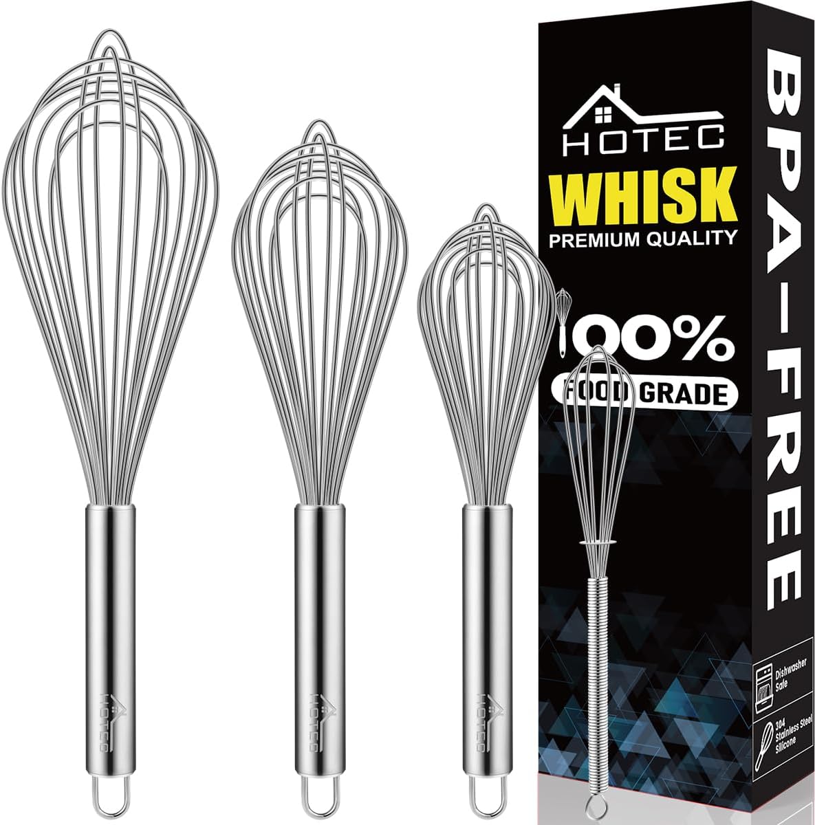 Stainless Steel Whisk Set of 4, Food Grade Balloon Whisk Egg Beater, Thicken Wire Mixing Whisk for Baking, Cooking, Whisking Cream, Sauce, Pancake Batter