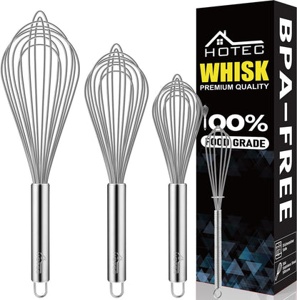 Stainless Steel Whisk Set of 4, Food Grade Balloon Whisk Egg Beater, Thicken Wire Mixing Whisk for Baking, Cooking, Whisking Cream, Sauce, Pancake Batter