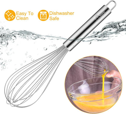 Stainless Steel Whisk Set of 4, Food Grade Balloon Whisk Egg Beater, Thicken Wire Mixing Whisk for Baking, Cooking, Whisking Cream, Sauce, Pancake Batter