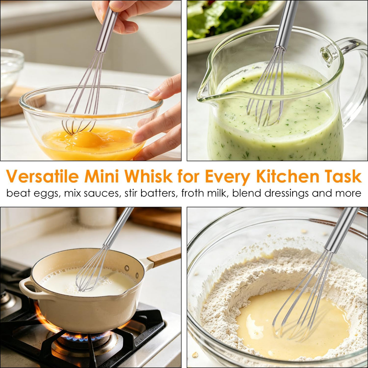 Stainless Steel Whisk Set of 4, Food Grade Balloon Whisk Egg Beater, Thicken Wire Mixing Whisk for Baking, Cooking, Whisking Cream, Sauce, Pancake Batter