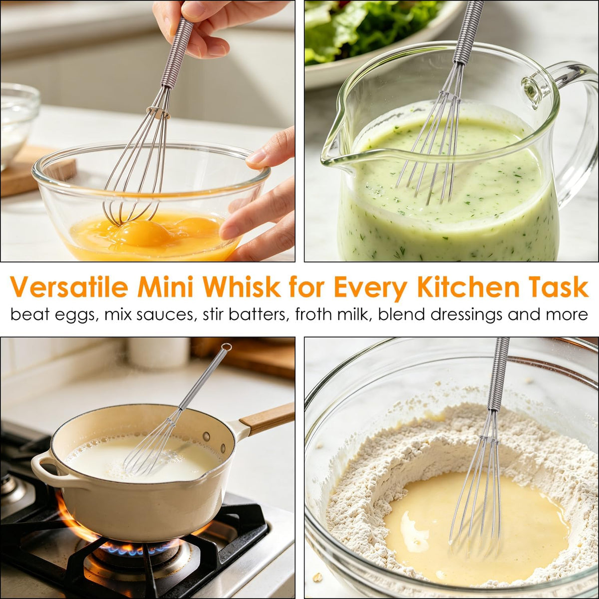 Stainless Steel Whisk Set of 4, Food Grade Balloon Whisk Egg Beater, Thicken Wire Mixing Whisk for Baking, Cooking, Whisking Cream, Sauce, Pancake Batter