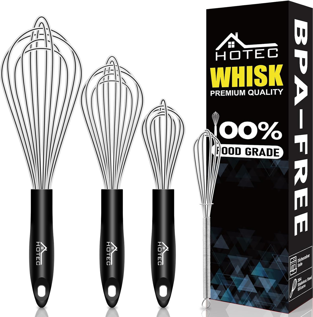 Stainless Steel Whisk Set of 4, Food Grade Balloon Whisk Egg Beater, Thicken Wire Mixing Whisk for Baking, Cooking, Whisking Cream, Sauce, Pancake Batter